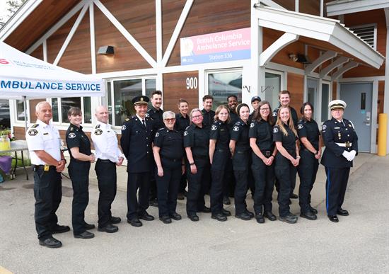 Kellie and BCEHS crews pose for a group-photo at Kellie's retirement celebration.