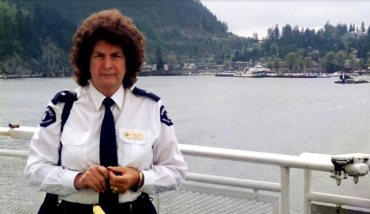 Elizabeth Davis on a ferry to the Sunshine Coast in 1990 as District Supervisor